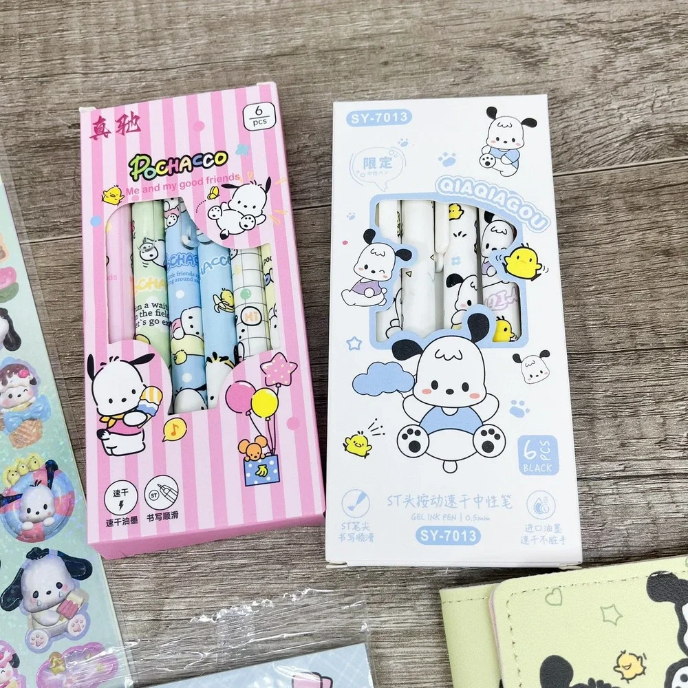 Sanrio Pochacco Stationery Accessory Bundle Wallet Pens Stickers Keychains Set